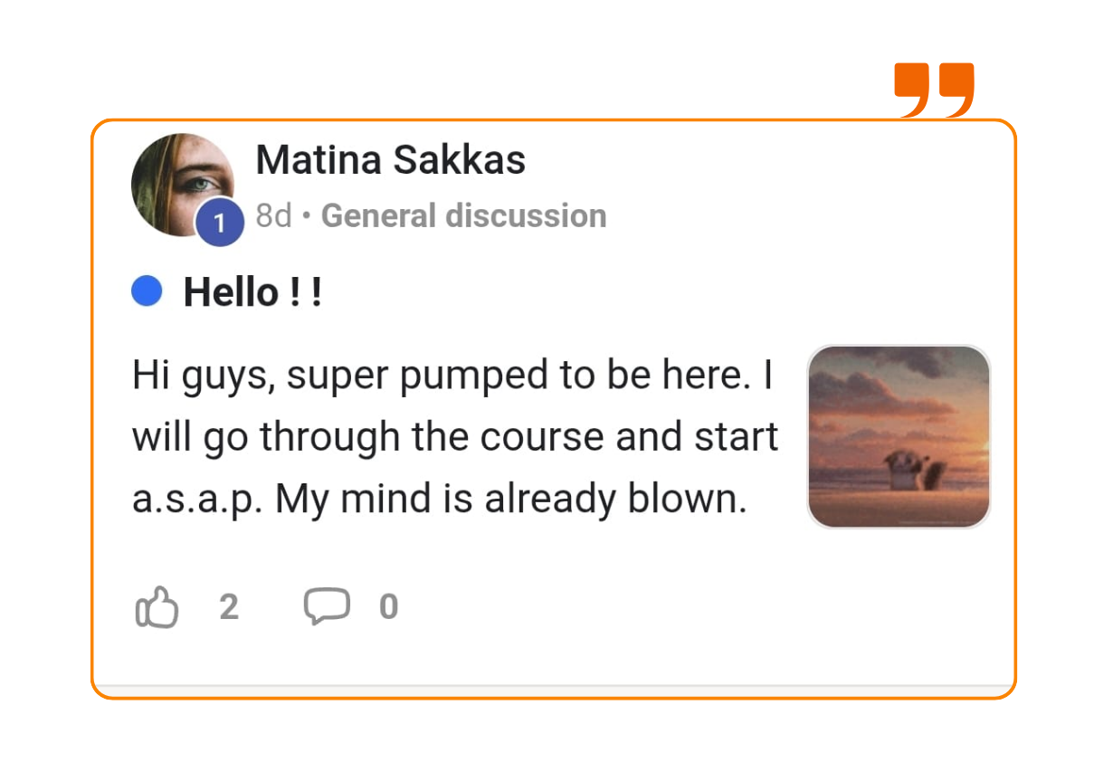 Matina Sakkas testimonial — super pumped to be here