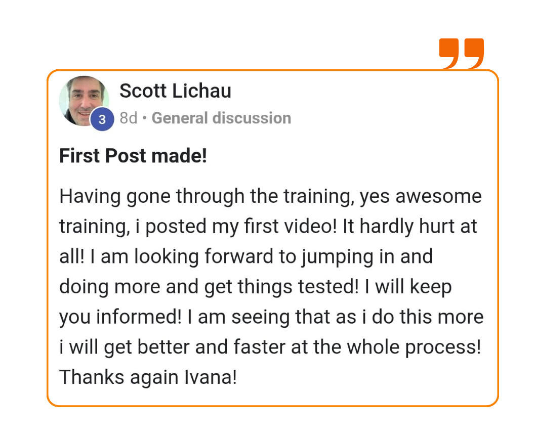 Scott Lichau testimonial — posted his first video after the training